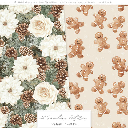Winter Cocoa - Seamless Patterns, Cozy Elegant Christmas | 10 JPEG