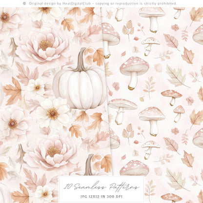 Falling Pretty - Seamless Patterns, Autumn, Pink Pumpkins | 10 JPEG
