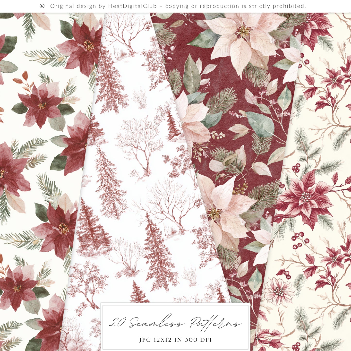 Velvet Noël - Christmas Seamless Patterns, Tartan Holiday Patterns, Elegant Winter | 20 JPEG