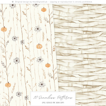 Cozy Haunt - Seamless Patterns, Cozy Halloween, Spooky Autumn, Ghost | 10 JPEG