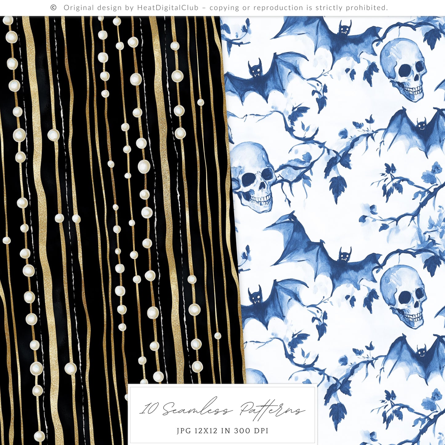 Chic to Death - Seamless Patterns, Halloween Grandmillennial, Chic Spooky | 10 JPEG