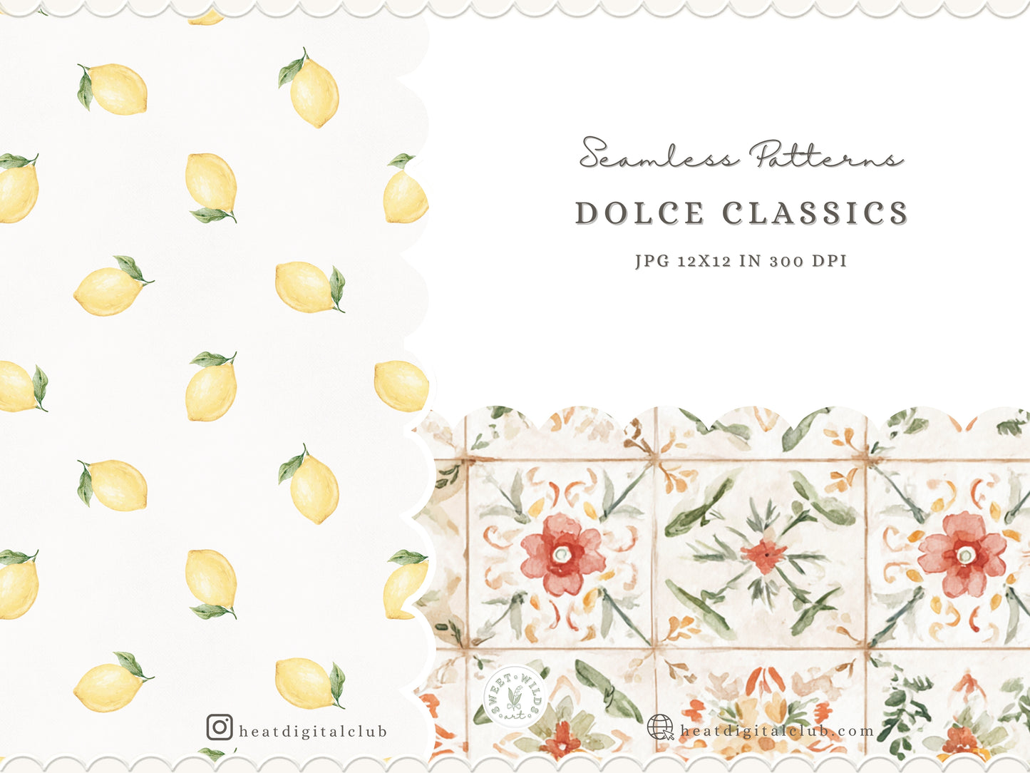 Dolce Classics - Italian Seamless Patterns, Italian Lemon Tile, Dolce Vita Backgrounds, Gingham Stripe | 14 JPEG