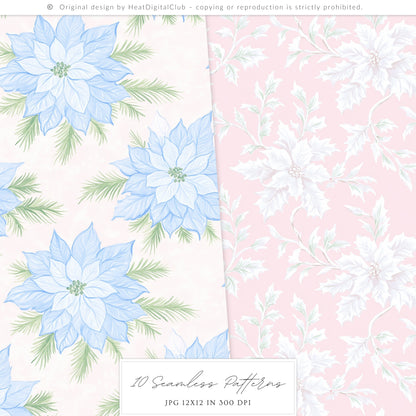 Pastel Noël - Seamless Christmas Patterns, Grandmillennial, Pink Blue Chinoiserie | 10 JPEG