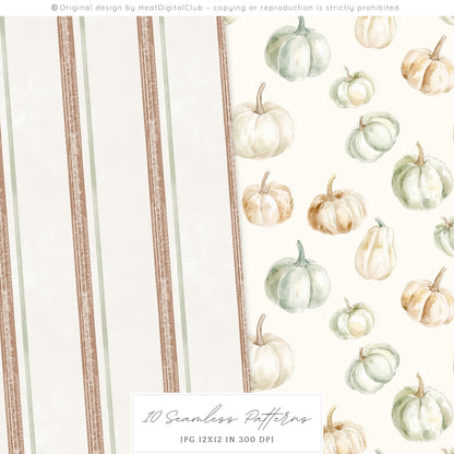 September End - Seamless Patterns, Autumn, Fall, Pumpkin, Knitted | 10 JPEG