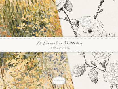 Beloved Fall - Autumn Seamless Patterns, Pumpkin Pattern, Neutral Fall Patterns, Cottage Fall | 14 JPEG