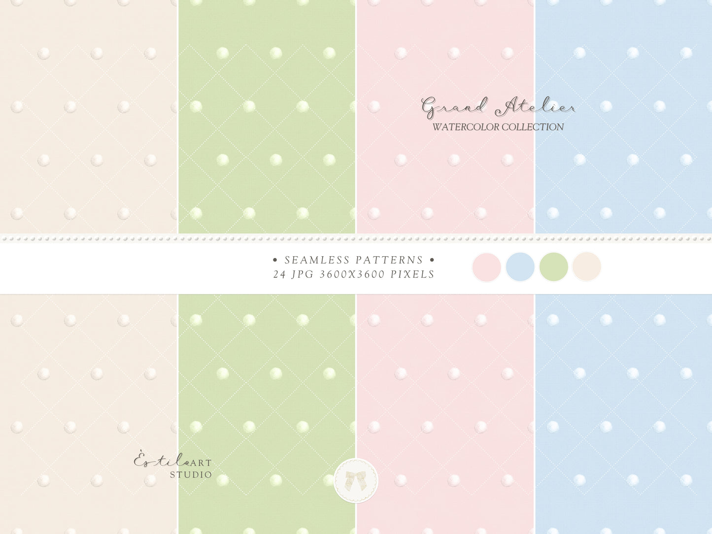 Grand Atelier - Seamless Patterns, Grandmillennial, Pastel Stripes, Gingham Check, Nursery, Vintage Baby | 24 JPEG