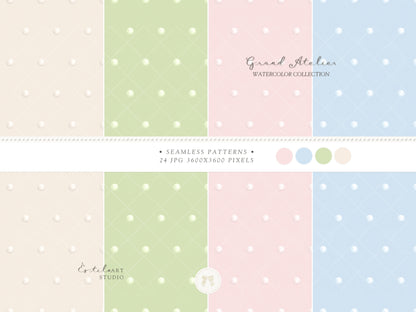 Grand Atelier - Seamless Patterns, Grandmillennial, Pastel Stripes, Gingham Check, Nursery, Vintage Baby | 24 JPEG