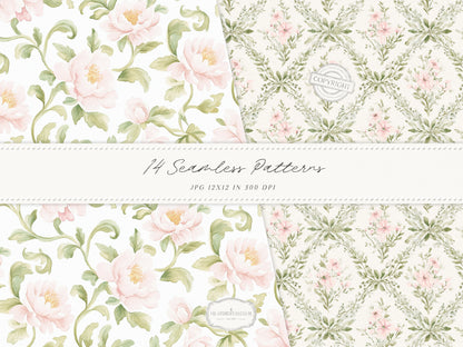 Easter Blush - Seamless Patterns, Chinoiserie Spring, Elegant Light Pink Floral | 14 JPEG