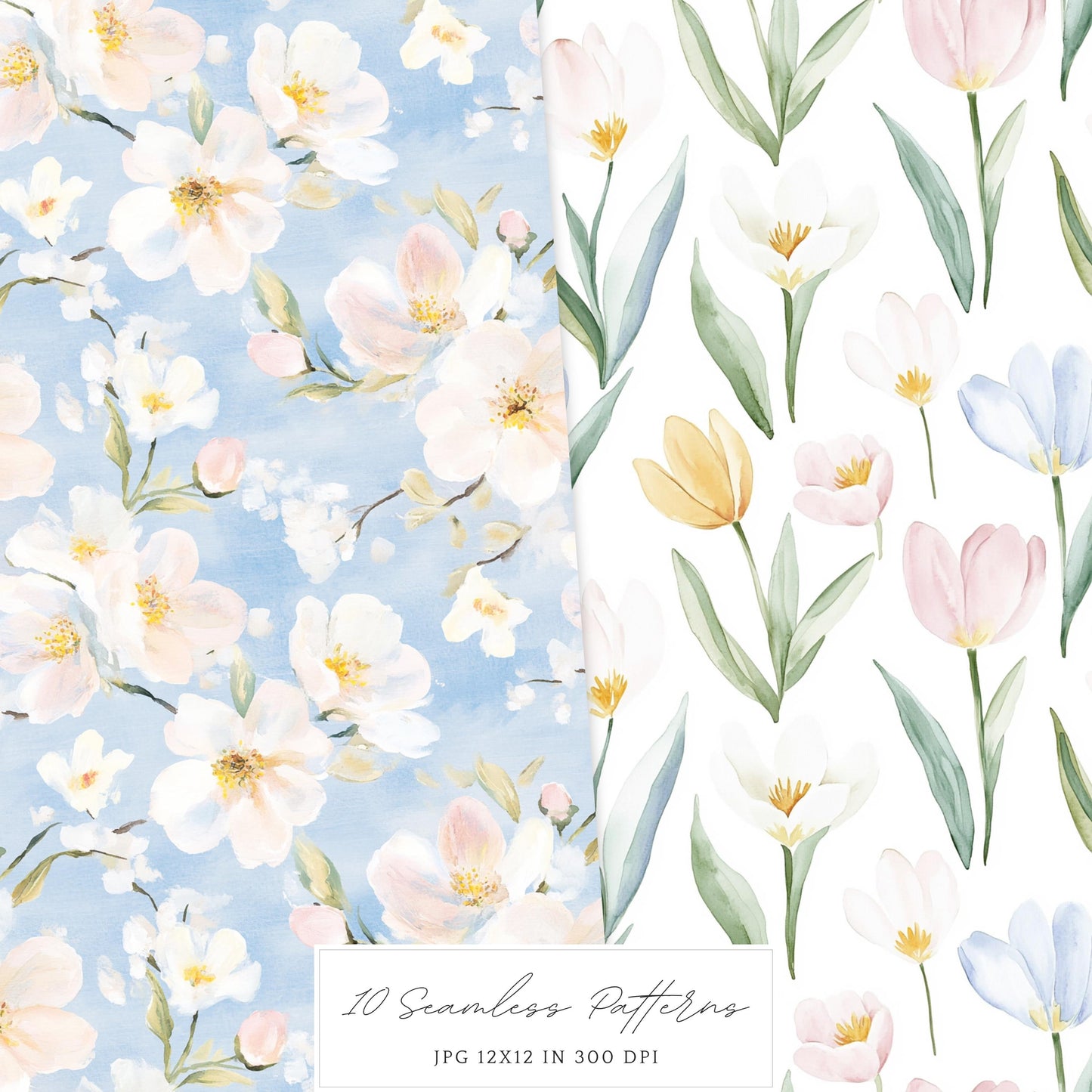 Spring Planner Lover - Seamless Patterns, Floral Pastel, Plaid | 10 JPEG