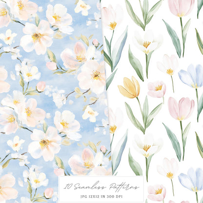 Spring Planner Lover - Seamless Patterns, Floral Pastel, Plaid | 10 JPEG