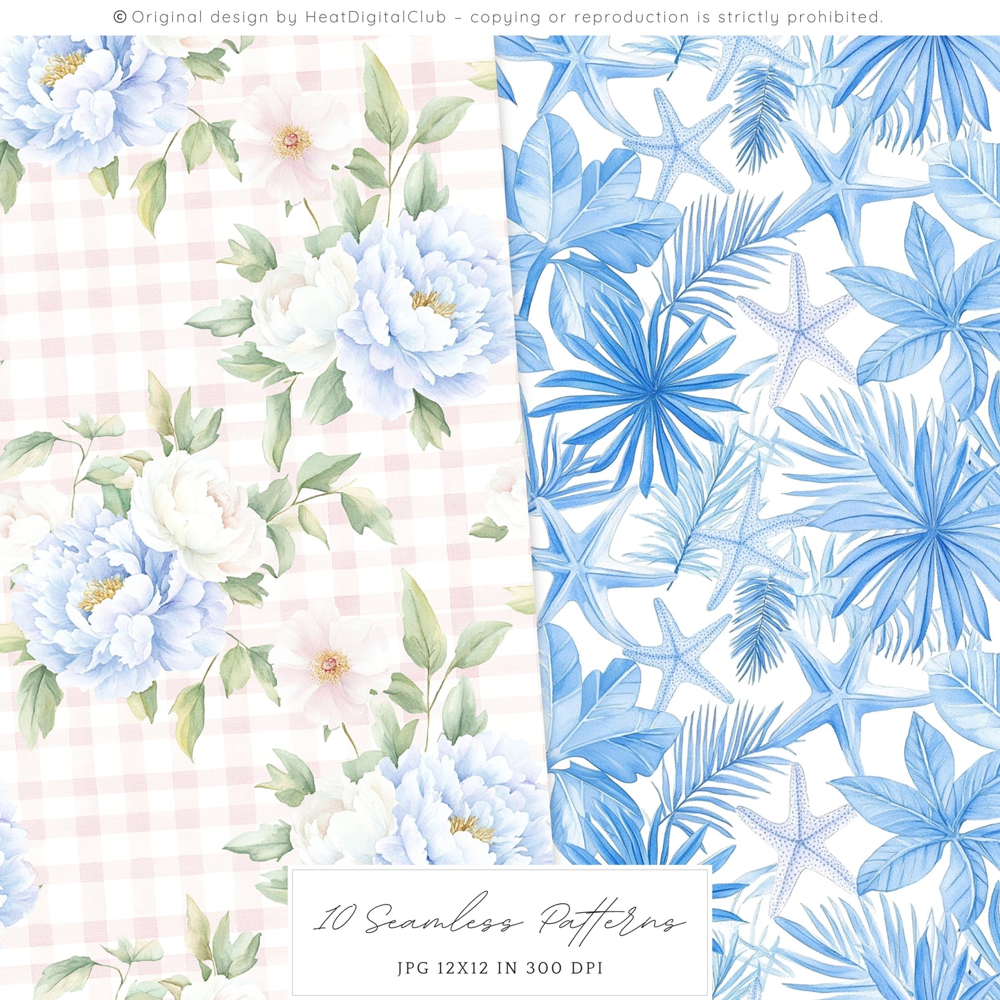 Summer Chic – Seamless Patterns,Gingham, Grandmillennial Florals | 10 JPEG