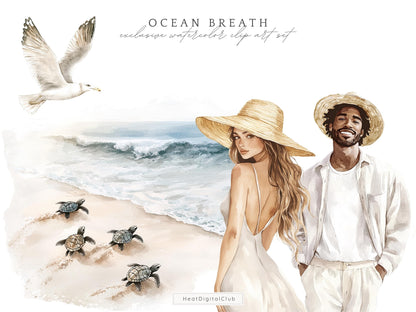 Ocean Breath - Neutral Summer Beach Clipart, Coastal Vacation | 60 PNG