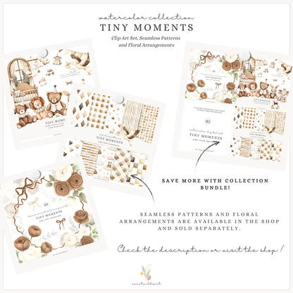 Tiny Moments - Plush Toys, Baby Animals Clipart, Nursery Illustrations | 55 PNG