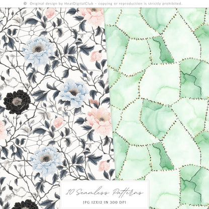 Chic to Death - Seamless Patterns, Halloween Grandmillennial, Chic Spooky | 10 JPEG