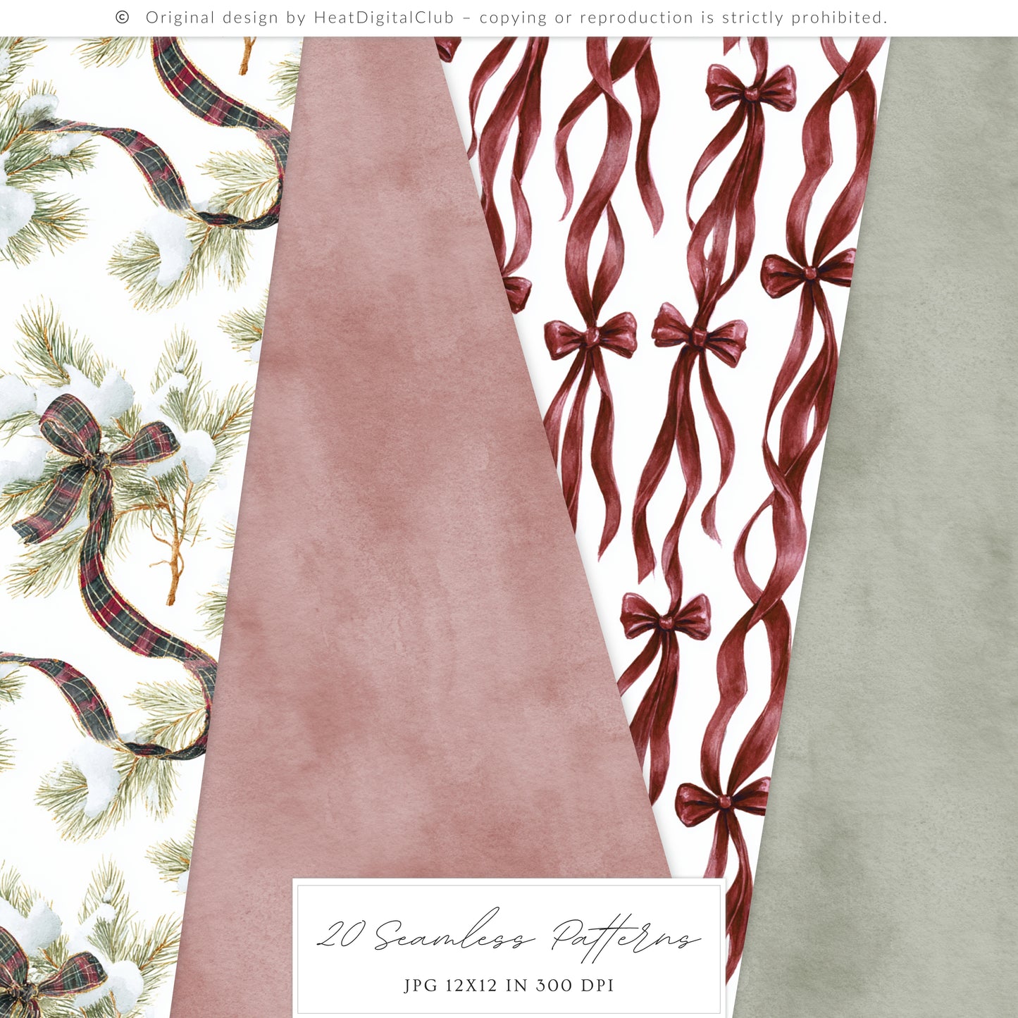 Velvet Noël - Christmas Seamless Patterns, Tartan Holiday Patterns, Elegant Winter | 20 JPEG