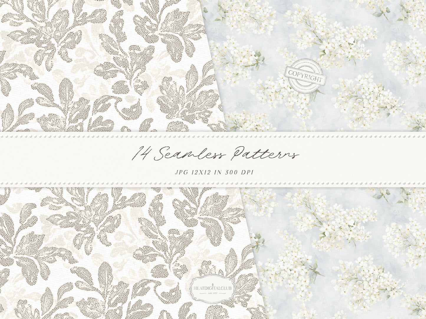 Country Spring - Seamless Patterns, Cottagecore, Strawberry & Lilac Prints, Rustic Neutral | 14 JPEG