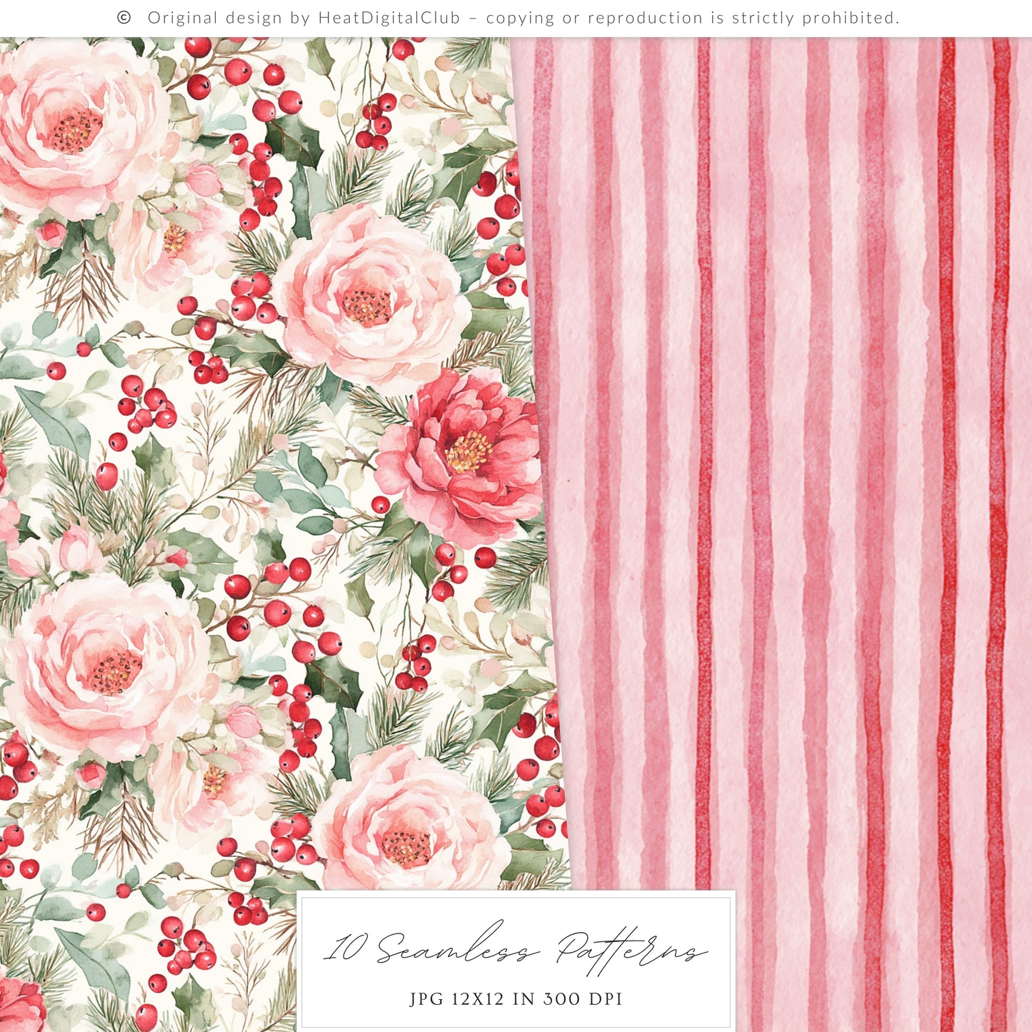 Holiday Embrace - Watercolor Seamless Patterns, Cozy Elegant Winter Christmas | 10 JPEG