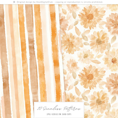 Pumpkin Soul - Seamless Patterns, Fall, Cozy Autumn |10 JPEG