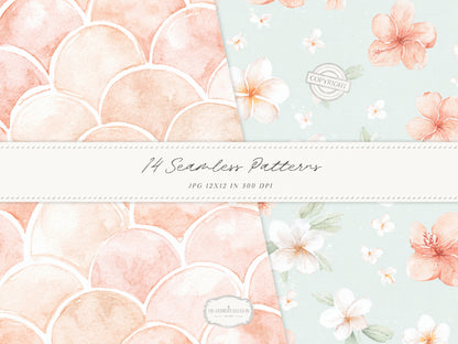 Grapefruit Breeze - Summer Seamless Patterns, Beach, Citrus, Mint Green Pattern, Coastal | 14 JPEG
