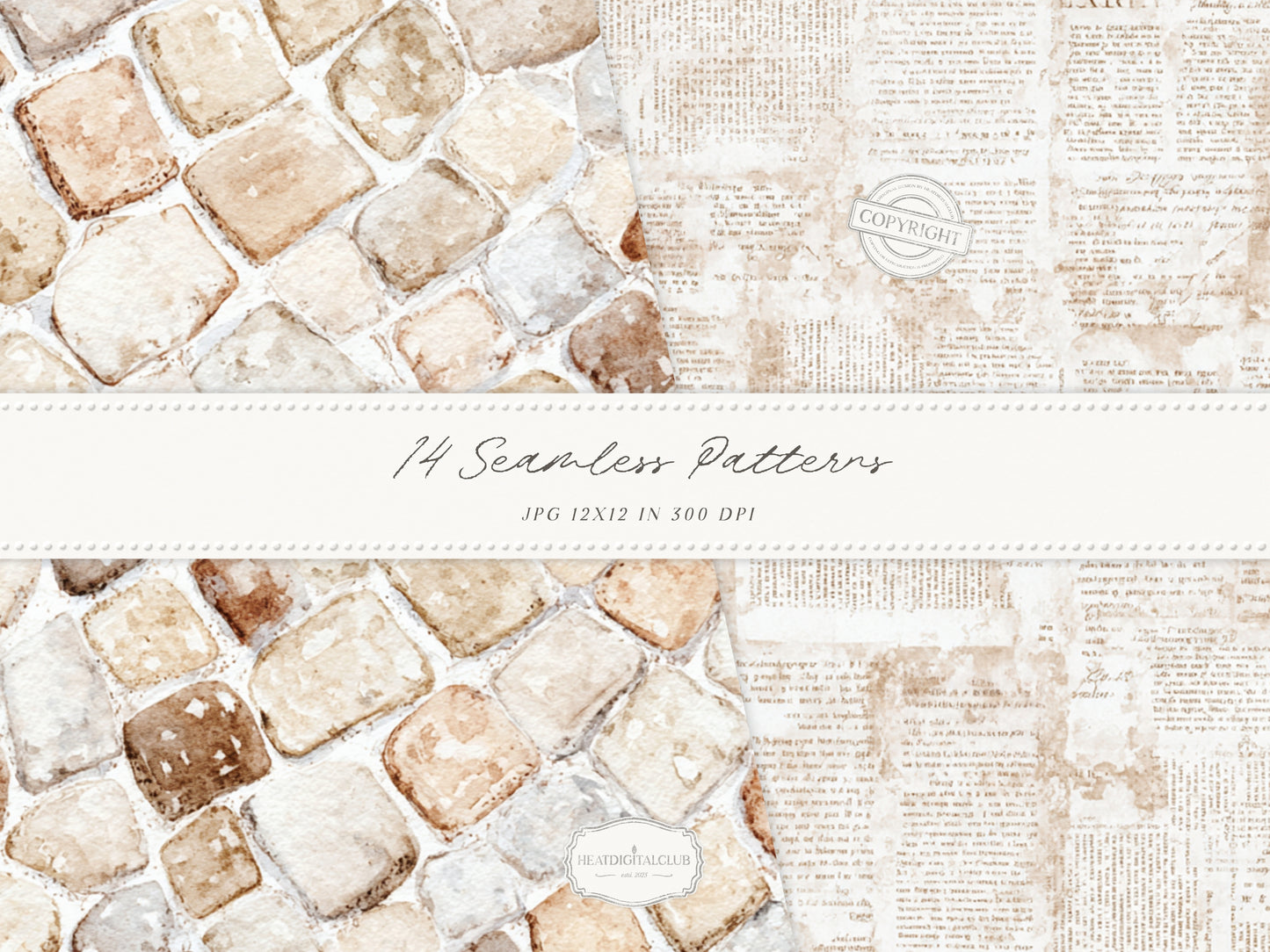 Gentle Fall - Seamless Patterns, Neutral Autumn Patterns, Cozy Watercolor Patterns, Rainy Autumn | 14 JPEG