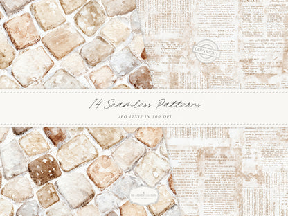 Gentle Fall - Seamless Patterns, Neutral Autumn Patterns, Cozy Watercolor Patterns, Rainy Autumn | 14 JPEG