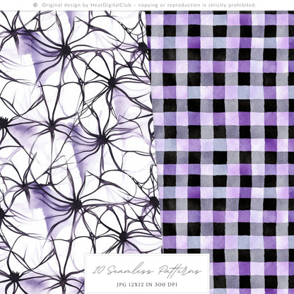 Haunted Rapunzel - Watercolor Seamless Patterns, Fairytale Gothic Halloween | 10 JPEG