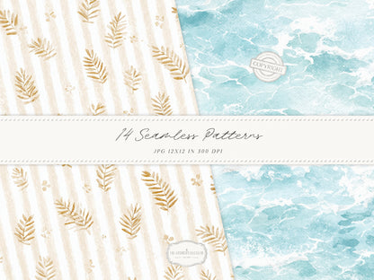Coconut Dune - Tropical Seamless Patterns, Neutral Beach Patterns, Palm Leaves, Coastal Summer | 14 JPEG