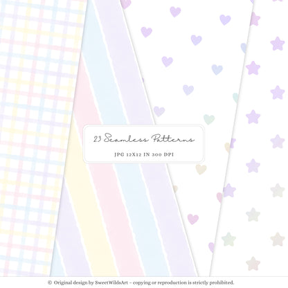 Rainbow World -  Seamless Patterns, Cute Fairytale Pastel | 23 JPEG