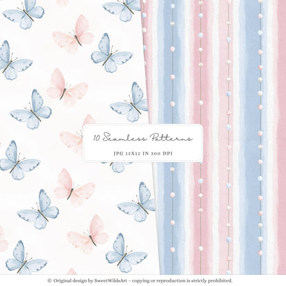 School Sweethearts - Back to School Seamless Patterns, Grandmillennial, Florals | 10 JPEG