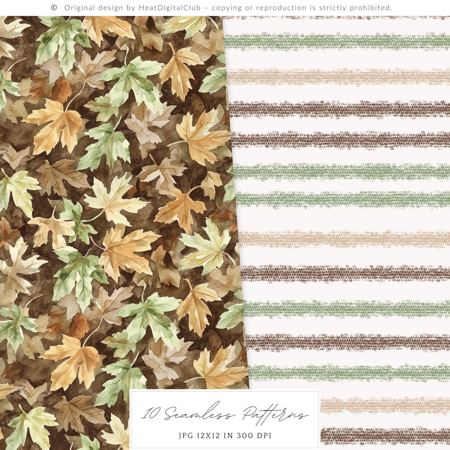 Autumn Gallery - Seamless Patterns, Fall, Pumpkin Botanical | 10 JPEG