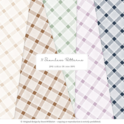 Birthday Woods - Seamless Patterns, Woodland Gingham Polka Dot Stripes | 31 JPEG