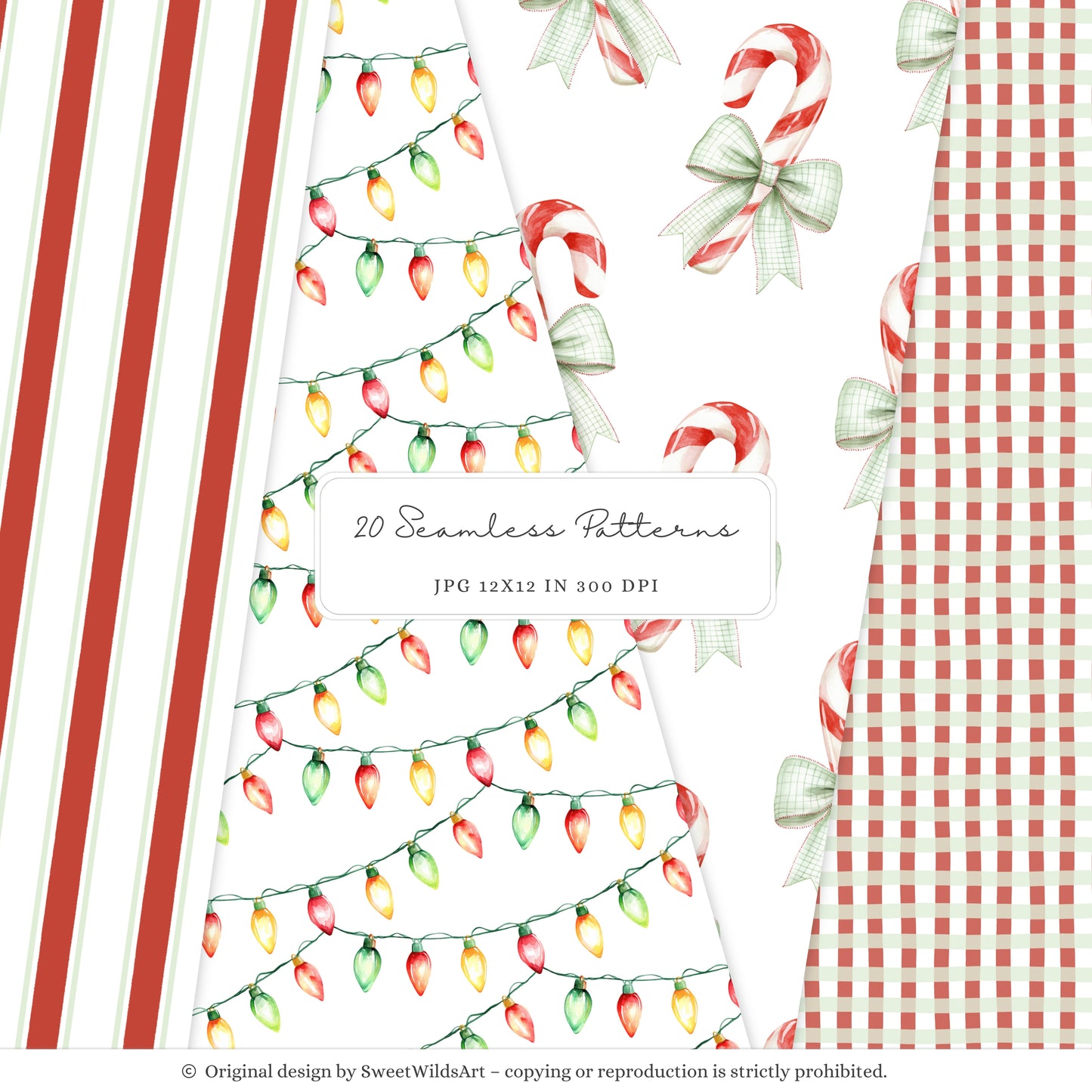 Goosemas Joy - Christmas Seamless Patterns, Polka Dot, Stripes, Gingham Plaid | 20 JPEG
