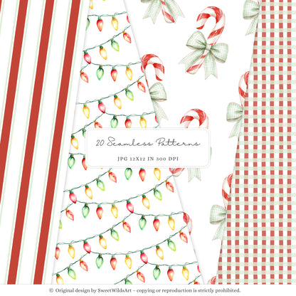 Goosemas Joy - Christmas Seamless Patterns, Polka Dot, Stripes, Gingham Plaid | 20 JPEG