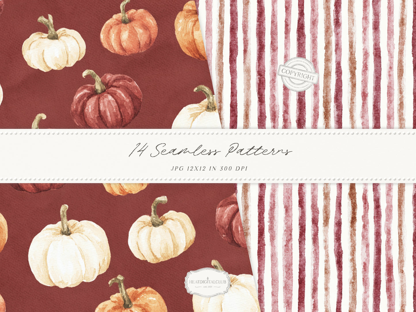 Knitted Fall - Seamless Patterns, Autumn Gingham Paper, Cozy Knit Pattern, Pumpkin Paper, Fall Scrapbook | 14 JPEG