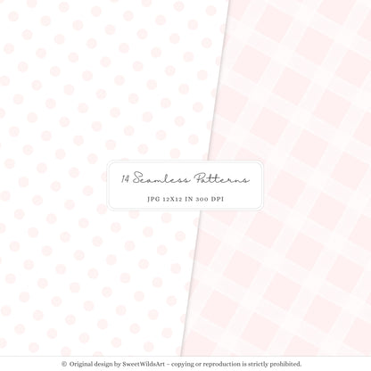 Little Coquettes - Seamless Patterns, Pink Gingham & Floral, Coquette, Baby Girl | 14 JPEG