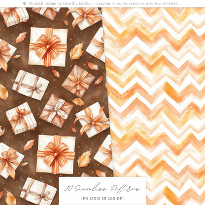 Born In Fall - Seamless Patterns, Autumn Party, Pumpkins and Balloons, Birthday | 10 JPEG