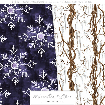 Winter Oracle - Seamless Patterns, Magical, Navy Violet, Mystical Scrapbook  | 10 JPEG