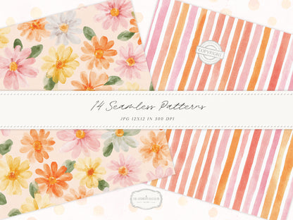 Joyful Fall - Seamless Patterns, Bright Autumn Digital Paper, Autumn Floral | 14 JPEG