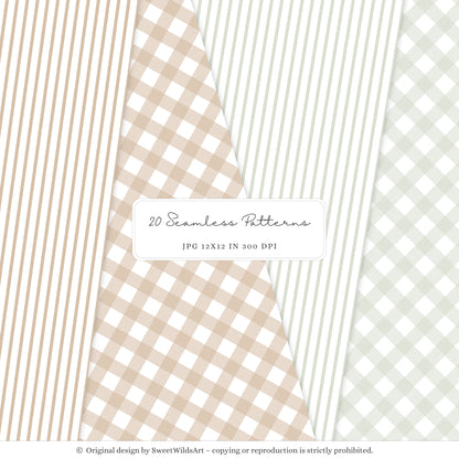 Cottage Classics - Seamless Patterns, French Countryside Elegant Gingham Floral, Rustic |