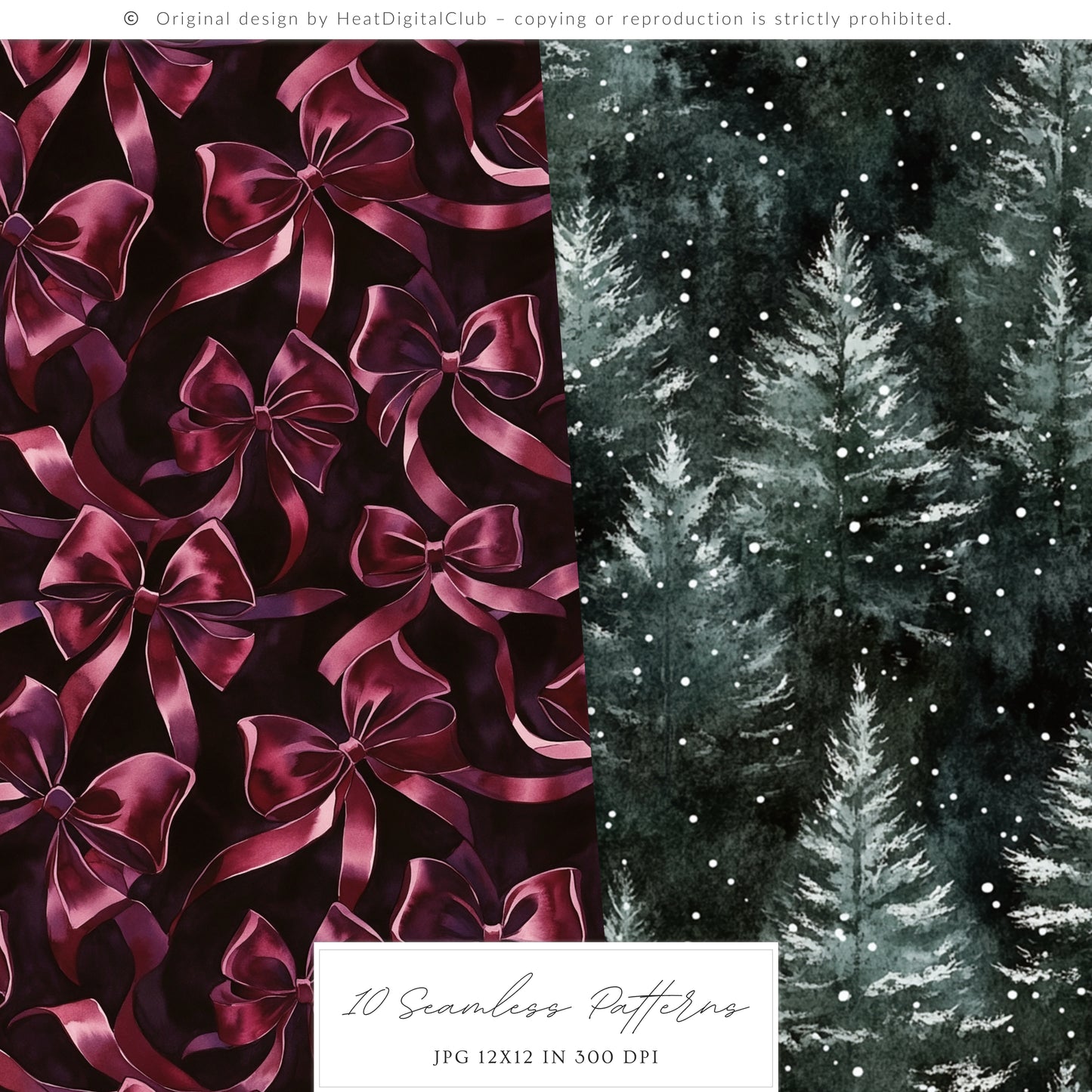 Winter Elegance - Watercolor Seamless Patterns, Moody Christmas Tartan, Holiday | 10 JPEG