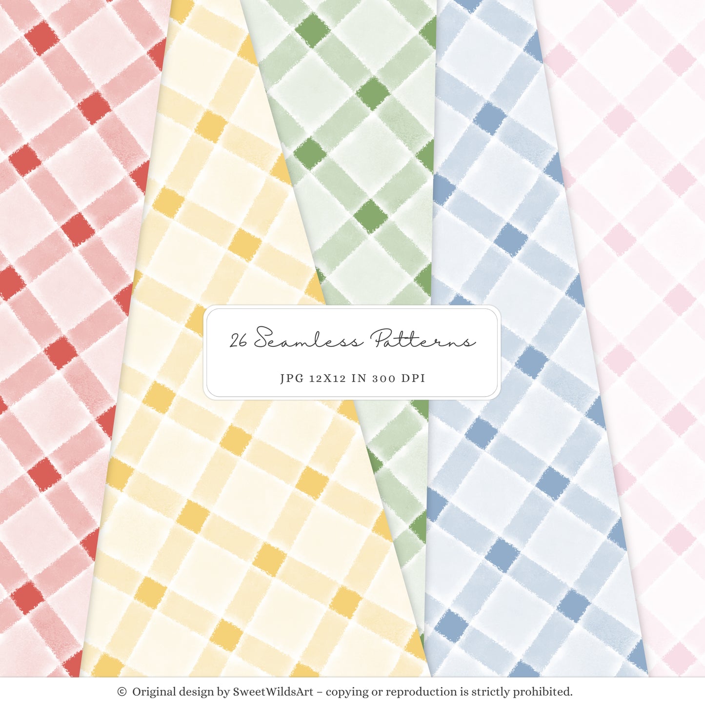 Birthday Barn - Seamless Patterns, Colorful Gingham Stripes Polka Dot | 26 JPEG