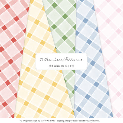 Birthday Barn - Seamless Patterns, Colorful Gingham Stripes Polka Dot | 26 JPEG
