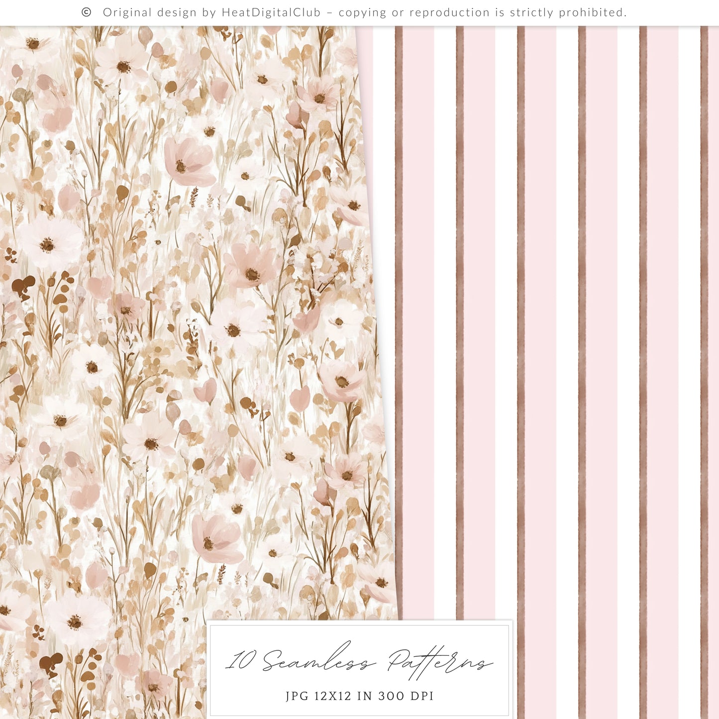 Blush Academia - Seamless Patterns, Light Academia, Pink Brown Peonies | 10 JPEG