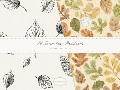 Beloved Fall - Autumn Seamless Patterns, Pumpkin Pattern, Neutral Fall Patterns, Cottage Fall | 14 JPEG