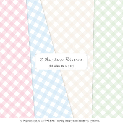 Drawing Party - Seamless Patterns, Kids Gingham Polka Dot Striped | 20 JPEG