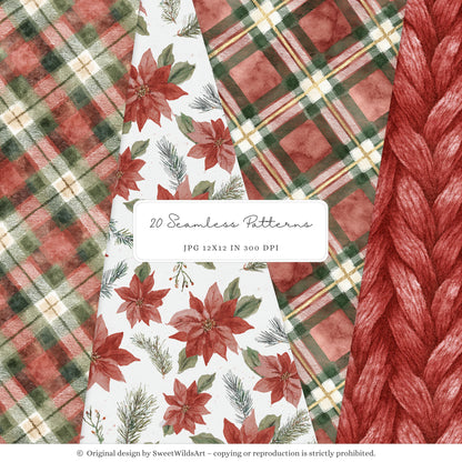 Holiday Classics - Christmas Seamless Patterns, Tartan Classic, Cozy Festive | 20 JPEG
