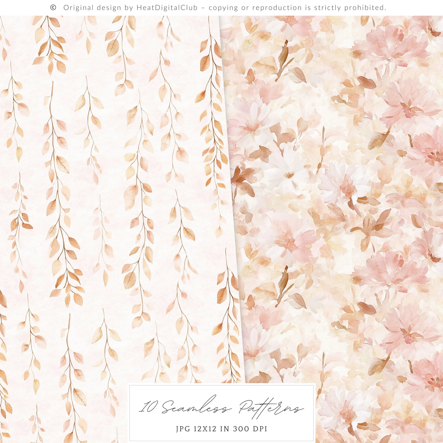 Falling Pretty - Seamless Patterns, Autumn, Pink Pumpkins | 10 JPEG