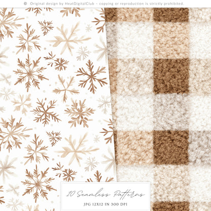 Winter Cocoa - Seamless Patterns, Cozy Elegant Christmas | 10 JPEG