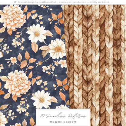 Autumn Residence - Seamless Patterns, Elegant Autumn, Grandmillennial Fall | 10 JPEG