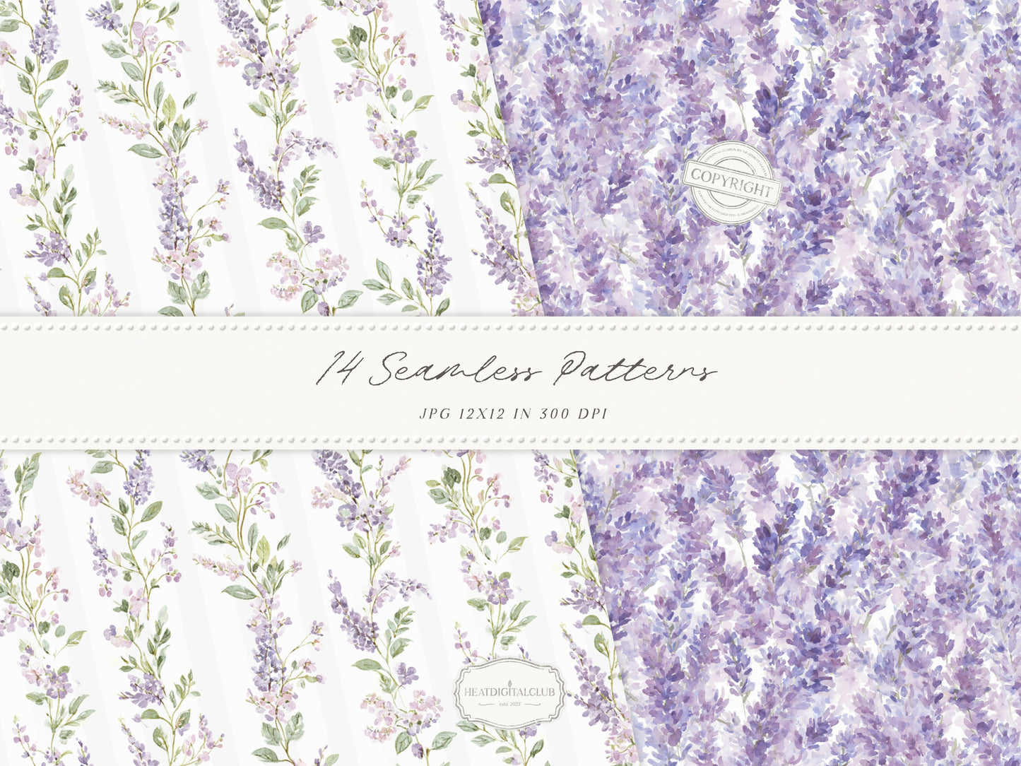 Pistachio Lavender - Seamless Patterns, French Countryside, Lavender Floral Digital Paper, Spring | 14 JPEG